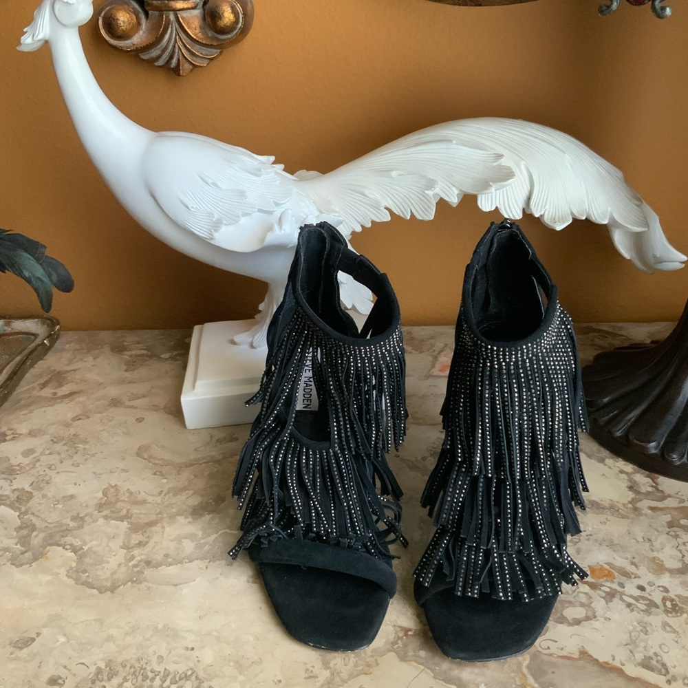 Steve Madden Black Fringe Heels